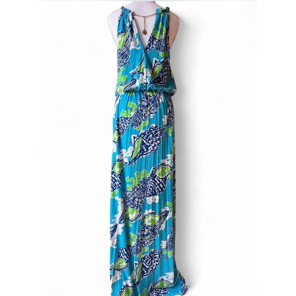 Lilly Pulitzer Inna Maxi Dress M Blue Shells Chain Beck Halter Resort Vacation - Picture 7 of 9